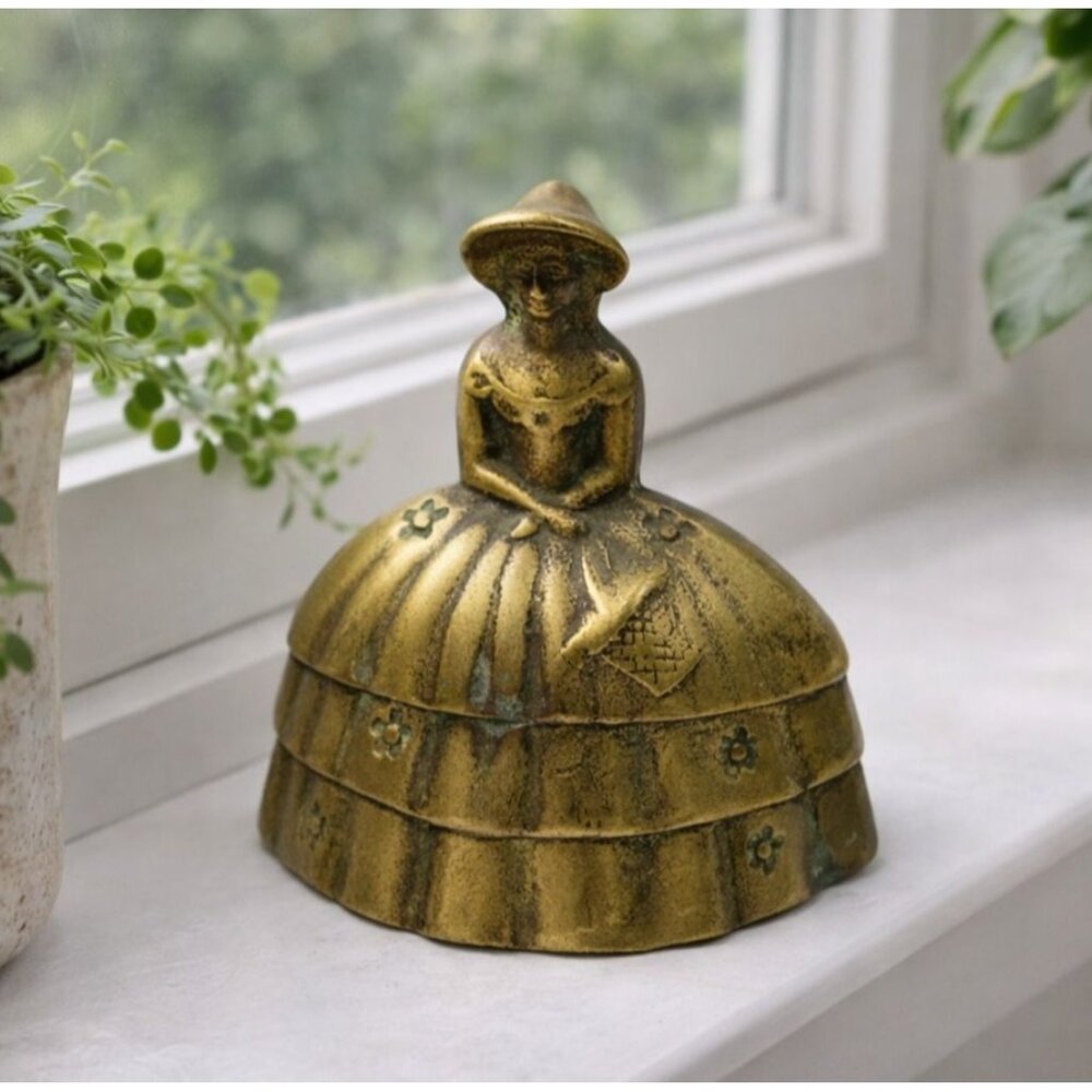 Vintage Solid Brass Lady Bell Floral Dress‎ Figurine Antique Collectible Decor